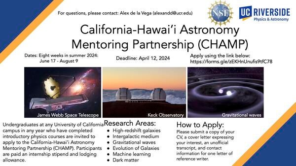 Flyer for the California-Hawaii Astronomy Mentoring Partnership (CHAMP) program. 