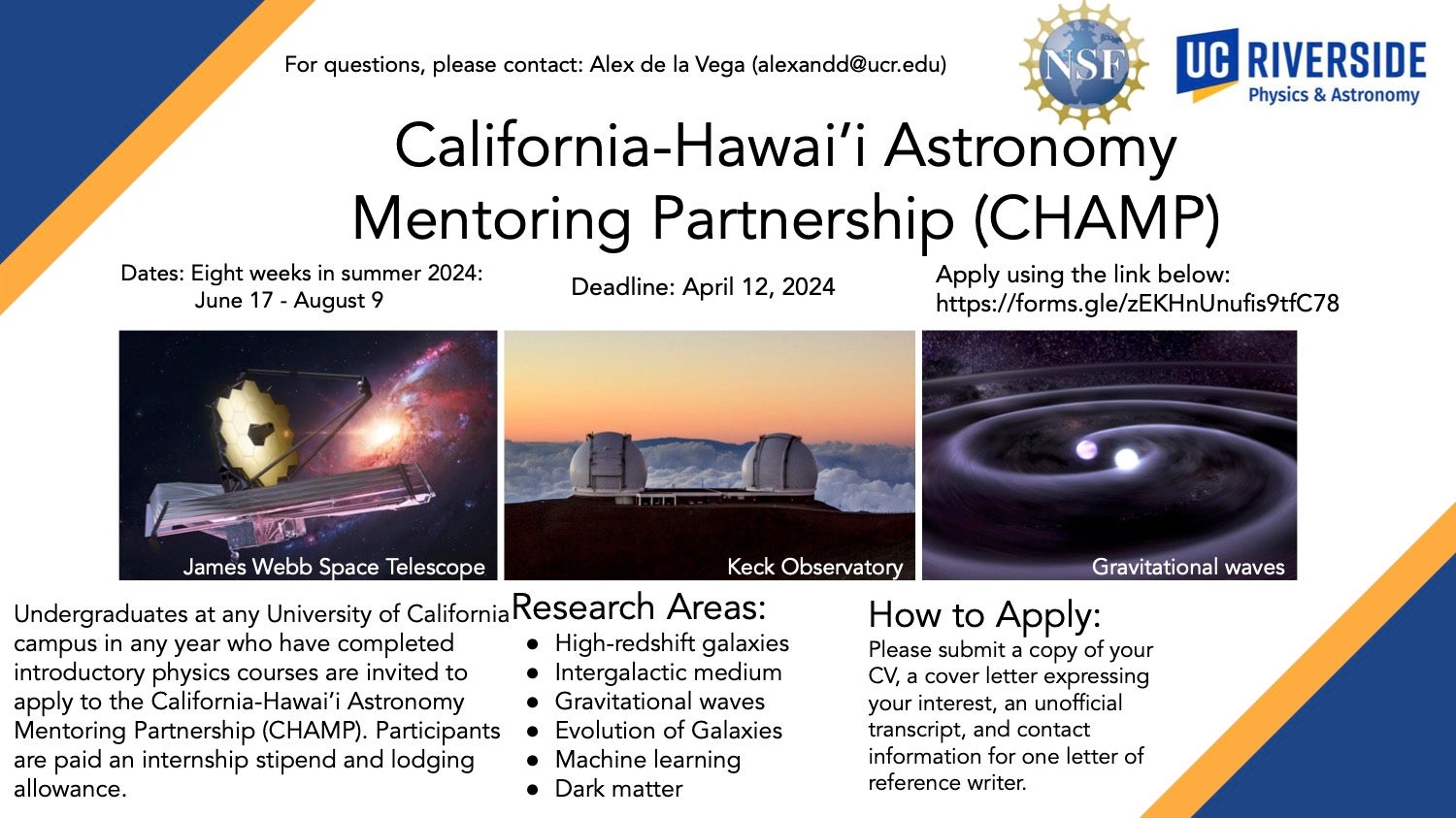 Flyer for the California-Hawaii Astronomy Mentoring Partnership (CHAMP) program. 
